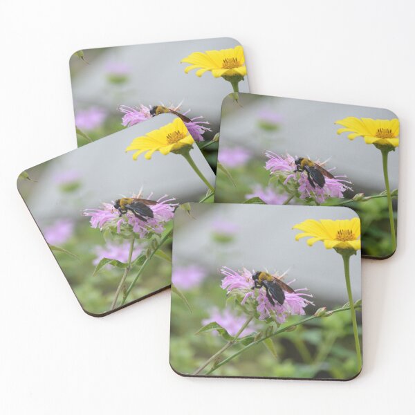 Item preview, Carpenter Bee Pollinating Pink Purple Bee Balm Monarda Flower designed and sold by MiraNadaPrints.