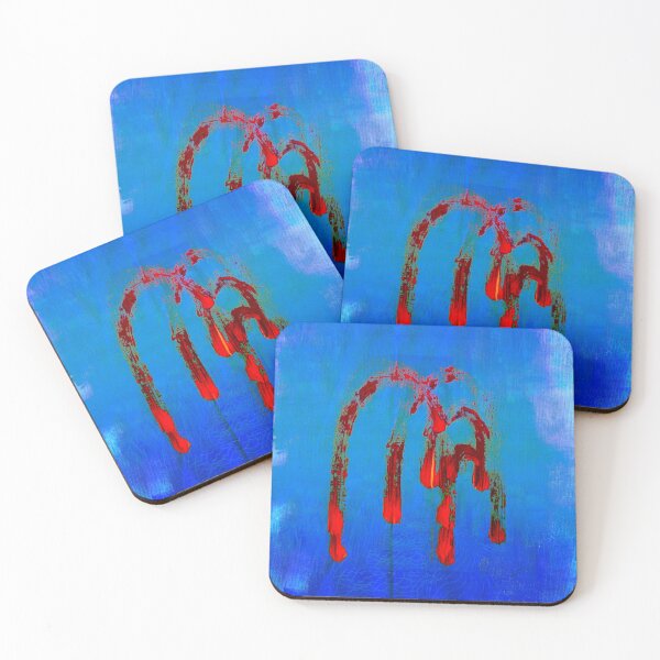Item preview, Visceral Crimson Abstract - Blue Expressionist Drip Painting designed and sold by Marsailhe Milward.
