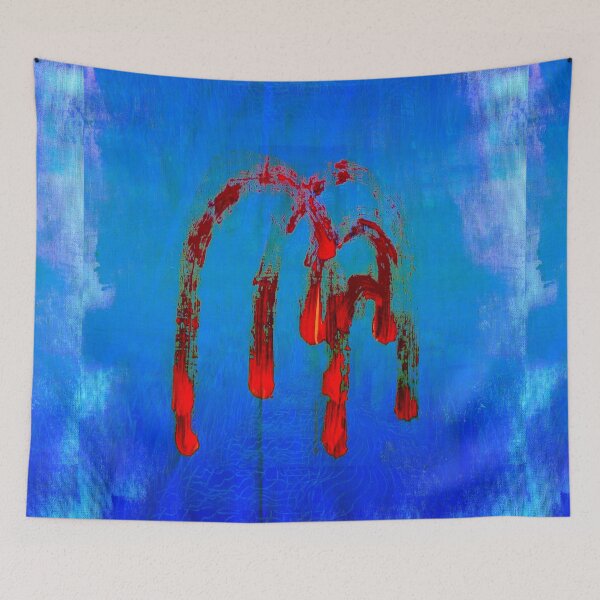 Item preview, Visceral Crimson Abstract - Blue Expressionist Drip Painting designed and sold by Marsailhe Milward.