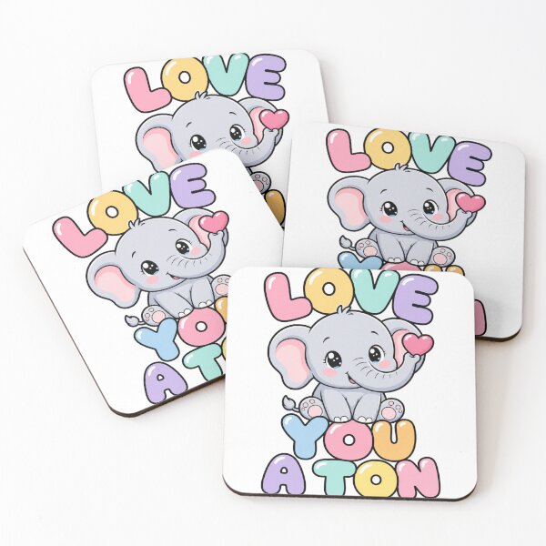 Item preview, Love You a Ton Sweet Kawaii Elephant Saying designed and sold by BoosterShop.