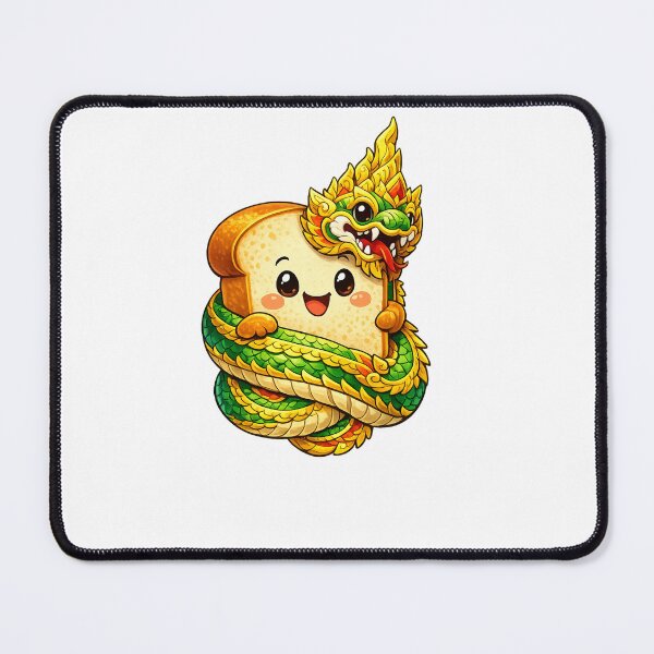 Item preview, Cute Cartoon Bread Character Hugged by a Traditional Thai Naga Serpent designed and sold by WangAew.