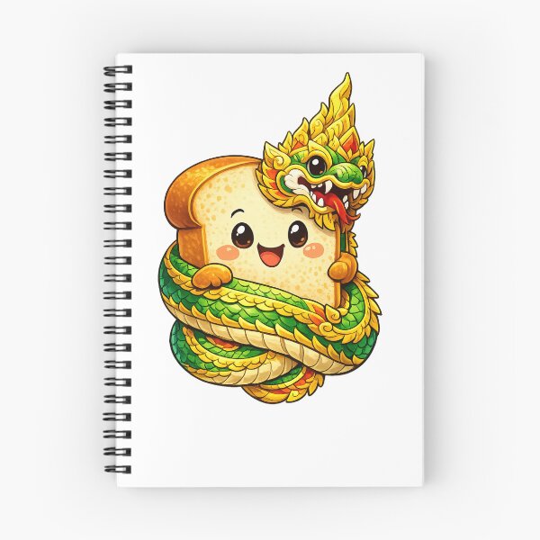 Item preview, Cute Cartoon Bread Character Hugged by a Traditional Thai Naga Serpent designed and sold by WangAew.