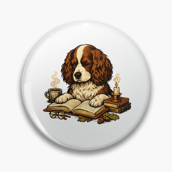 Item preview, A spaniel reading in a cozy library. designed and sold by Daily Quirk.