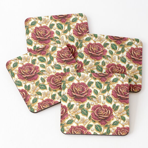 Item preview, Vintage Ruby Rose Emerald Leaf Mosaic Luxury Floral Pattern designed and sold by scicilysimonee.