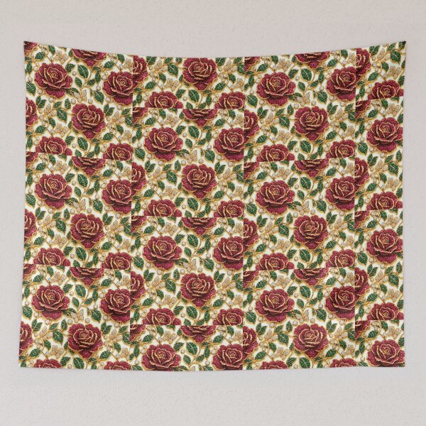 Item preview, Vintage Ruby Rose Emerald Leaf Mosaic Luxury Floral Pattern designed and sold by scicilysimonee.