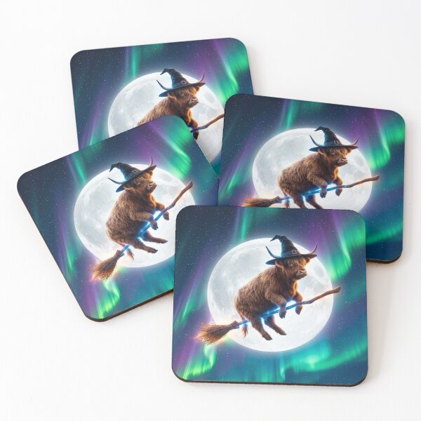 Item preview, Highland Cow Rides Her Broom in the Moonlight designed and sold by Tridentulus.