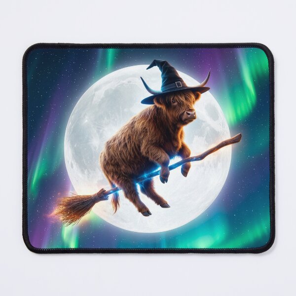 Item preview, Highland Cow Rides Her Broom in the Moonlight designed and sold by Tridentulus.