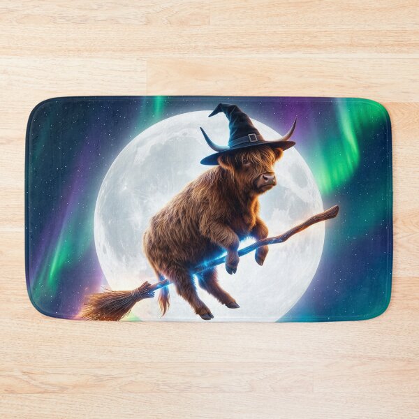 Item preview, Highland Cow Rides Her Broom in the Moonlight designed and sold by Tridentulus.