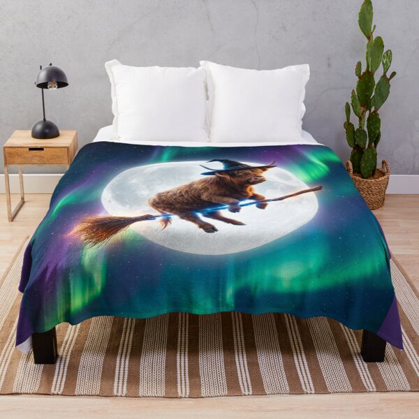 Item preview, Highland Cow Rides Her Broom in the Moonlight designed and sold by Tridentulus.