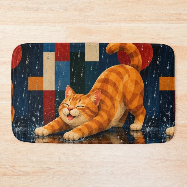 Item preview, Orange Alley Cat Having Fun in the Rain designed and sold by Mindworx21.