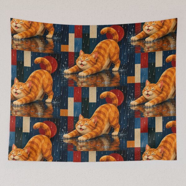 Item preview, Orange Alley Cat Having Fun in the Rain designed and sold by Mindworx21.