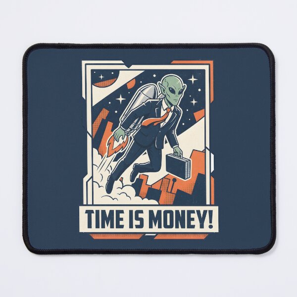 Item preview, Alien Businessman with Jetpack Time Is Money Retro Graphic designed and sold by DuckOddity.