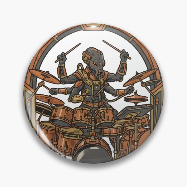 Item preview, Multi-Legged Alien Drummer Playing Drum Kit Retro Graphic designed and sold by DuckOddity.