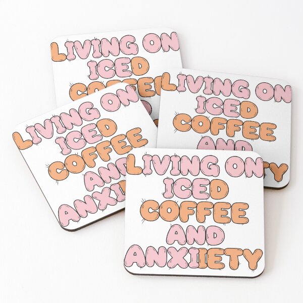 Item preview, "Living On Iced Coffee And Anxiety" Funny Retro Graphic - Groovy Bubble Text - Relatable Mental Health Meme designed and sold by BestChoiceService.