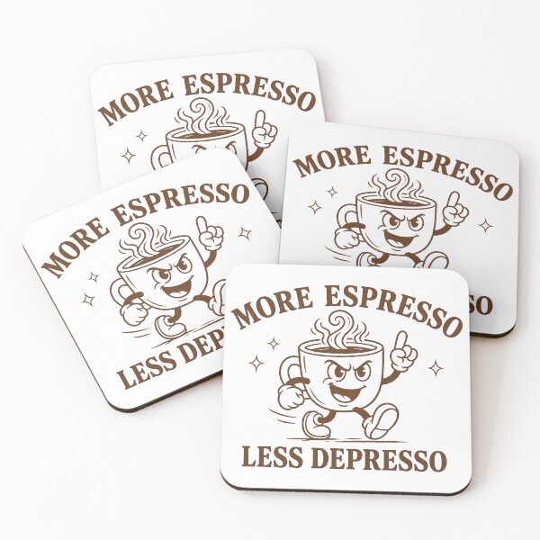 Item preview, More Espresso Less Depresso Retro Cartoon Mascot designed and sold by ElcastDesigns.