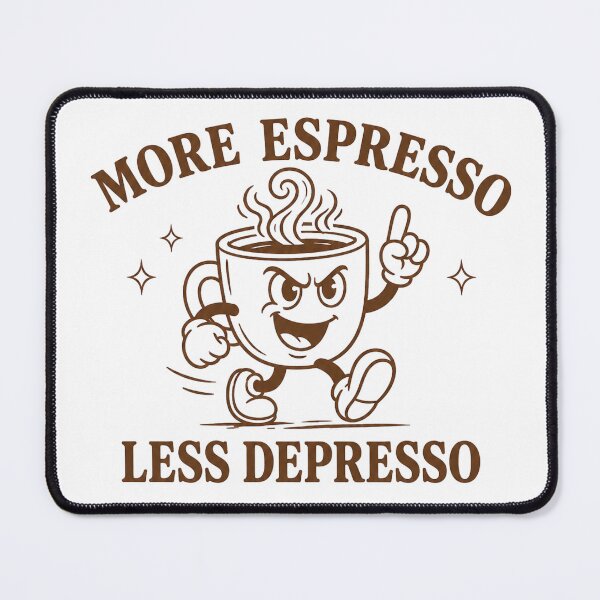 Item preview, More Espresso Less Depresso Retro Cartoon Mascot designed and sold by ElcastDesigns.