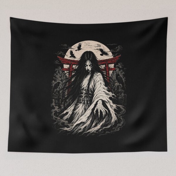 Item preview, Japanese Onryo Ghost Beneath Moon and Crimson Torii Gate designed and sold by Tong4130.