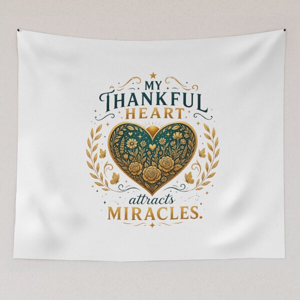 Item preview, My Thankful Heart Attracts Miracles | Inspirational Gratitude Floral Heart designed and sold by Prosperiqlife.