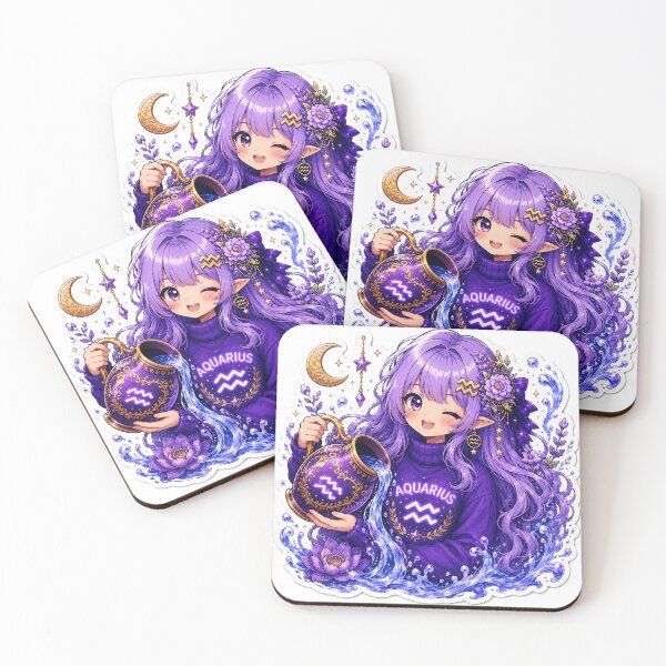 Item preview, Kawaii Aquarius Zodiac Girl Sticker | Cute Purple Anime Aquarius Art | Celestial Astrology Gift designed and sold by MysticPurpleHue.