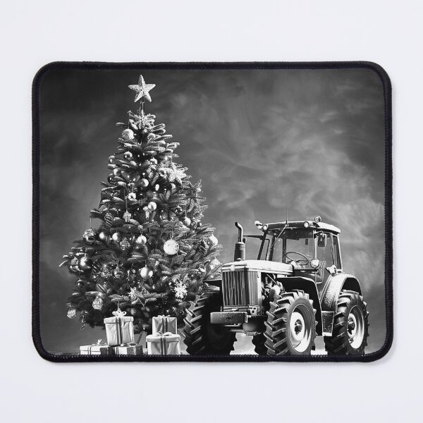 Item preview, Christmas Tractor Beside Decorated Tree Black and White Farm Holiday Art designed and sold by inkoutninja.