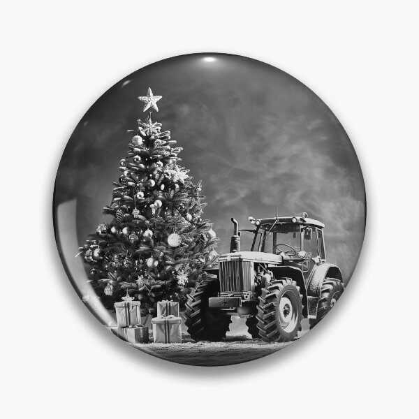 Item preview, Christmas Tractor Beside Decorated Tree Black and White Farm Holiday Art designed and sold by inkoutninja.