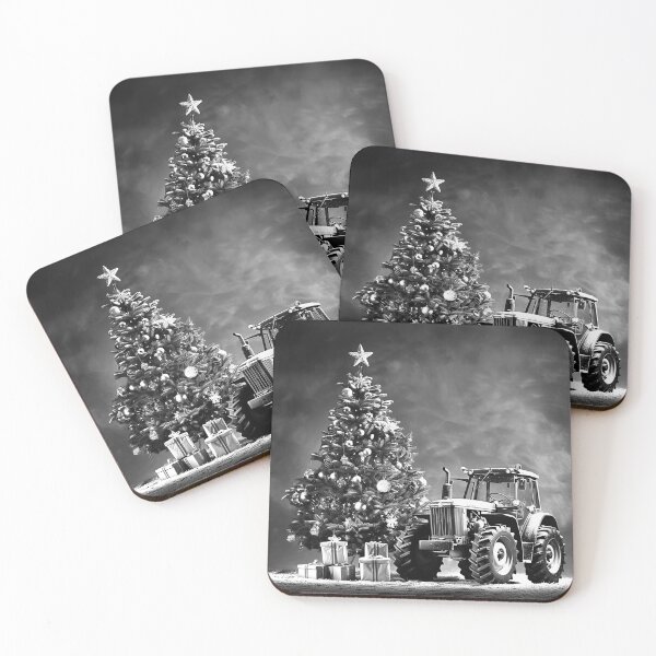 Item preview, Christmas Tractor Beside Decorated Tree Black and White Farm Holiday Art designed and sold by inkoutninja.