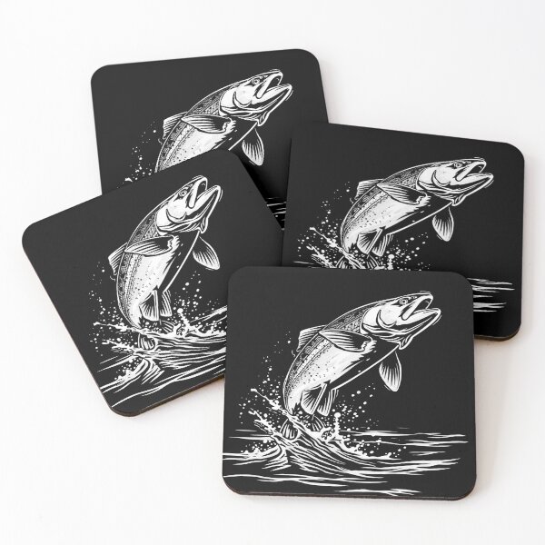 Item preview, Jumping Salmon Black and White Fishing Art designed and sold by inkoutninja.