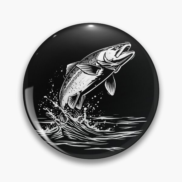 Item preview, Jumping Salmon Black and White Fishing Art designed and sold by inkoutninja.