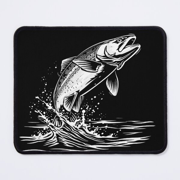 Item preview, Jumping Salmon Black and White Fishing Art designed and sold by inkoutninja.