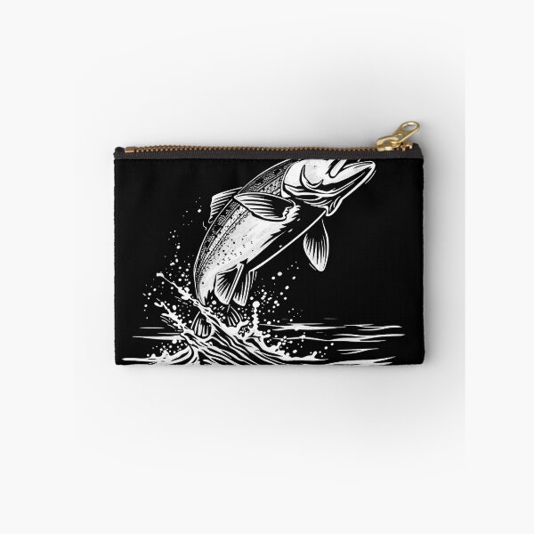 Item preview, Jumping Salmon Black and White Fishing Art designed and sold by inkoutninja.