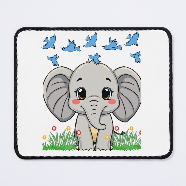 Item preview, Cute Baby Elephant with Blue Birds | Kawaii Animal Cartoon Design designed and sold by     Fatma Creates.