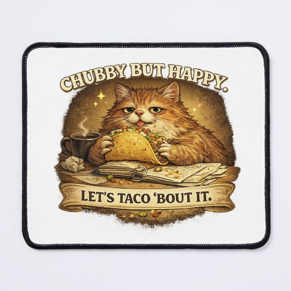 Item preview, Chubby But Happy Let's Taco 'Bout It Funny Cat designed and sold by RetroPop23.