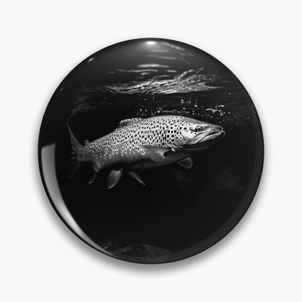Item preview, Brown Trout Underwater Black and White Fly Fishing Art designed and sold by inkoutninja.