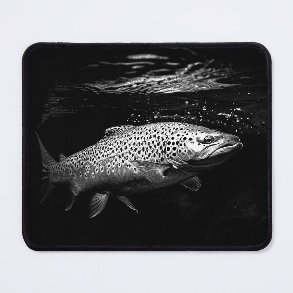 Item preview, Brown Trout Underwater Black and White Fly Fishing Art designed and sold by inkoutninja.