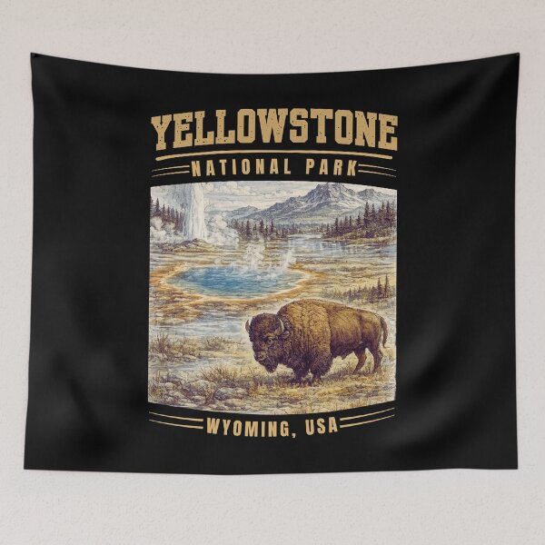 Item preview, Yellowstone National Park Wyoming USA Vintage Mountain Adventure Graphic T-Shirt for National Park Travelers designed and sold by Teetreasure2.