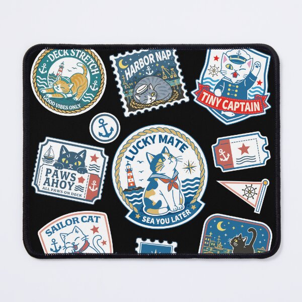 Item preview, Nautical Cat Patch Collection - Vintage Maritime Cat Design designed and sold by AckeeWolf.