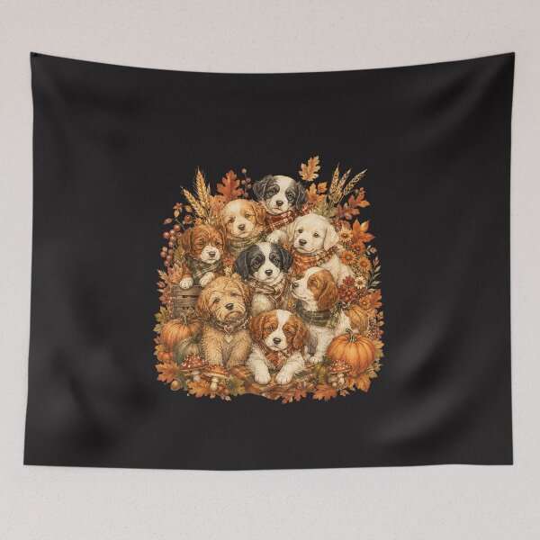 Item preview, Autumn Puppy Dogs Vintage Fall Leaves Pumpkin Cottagecore Pet Lover designed and sold by kiralynstration.