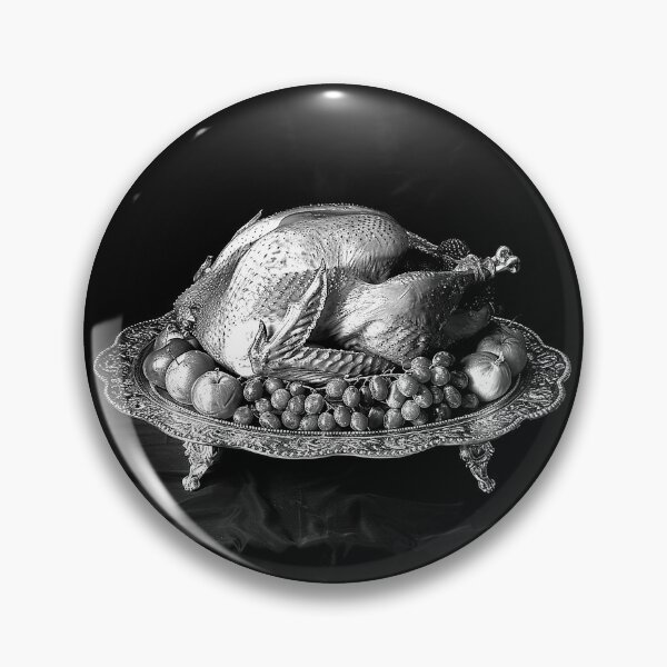 Item preview, Roast Turkey Platter with Grapes and Apples Black and White Thanksgiving Art designed and sold by inkoutninja.