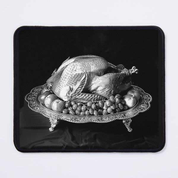 Item preview, Roast Turkey Platter with Grapes and Apples Black and White Thanksgiving Art designed and sold by inkoutninja.
