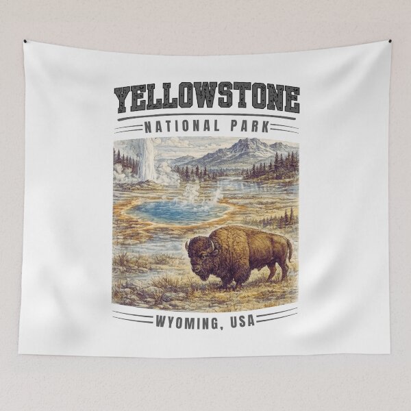 Item preview, Yellowstone National Park Wyoming USA Vintage Mountain Adventure Graphic T-Shirt for National Park Travelers designed and sold by Teetreasure2.