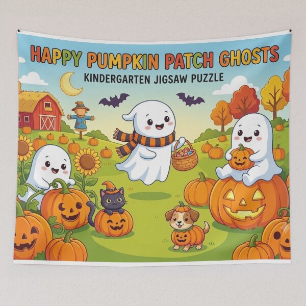 Item preview, Cute Ghost Happy Pumpkin Patch designed and sold by Softie Sticker Studio.