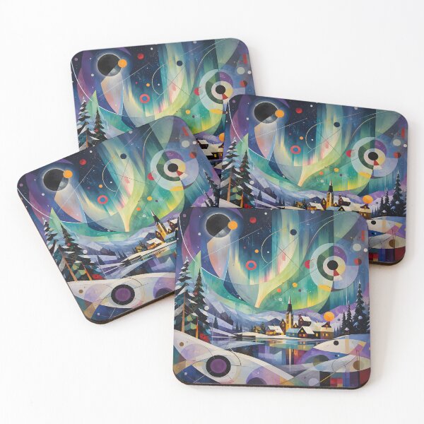 Item preview, Northern Lights Winter Village Abstract – Geometric Snowy Landscape Wall Art designed and sold by GutyzDesignsES.
