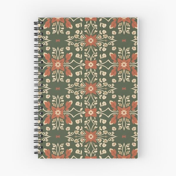 Item preview, Vintage Botanical Damask Floral Art Print | Forest Green & Rust Red Pattern designed and sold by FestivityFinds.