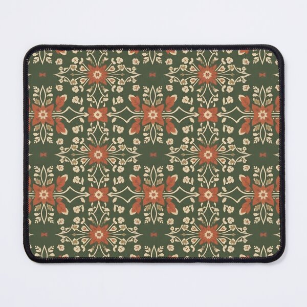 Item preview, Vintage Botanical Damask Floral Art Print | Forest Green & Rust Red Pattern designed and sold by FestivityFinds.