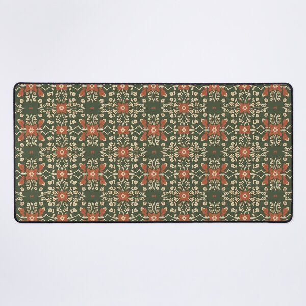 Item preview, Vintage Botanical Damask Floral Art Print | Forest Green & Rust Red Pattern designed and sold by FestivityFinds.