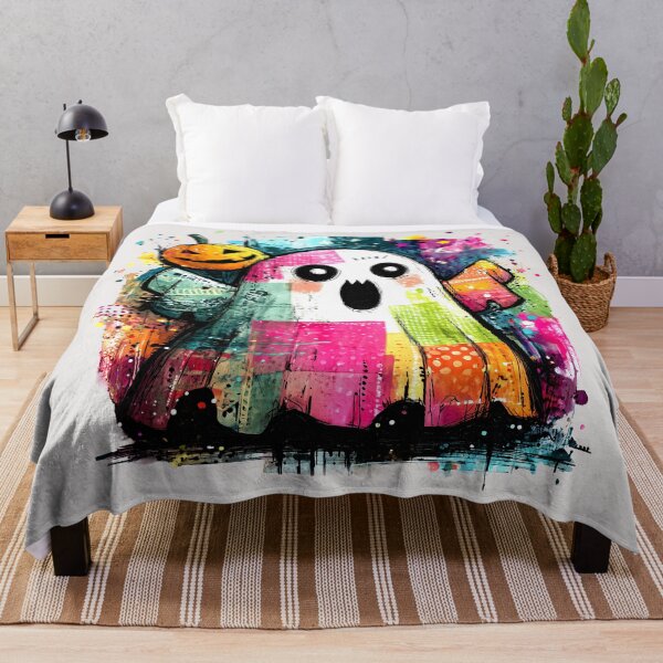 Item preview, Colorful Patchwork Ghost and Pumpkin Halloween Art designed and sold by colorful-white.