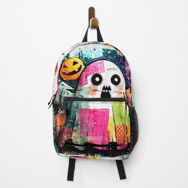 Item preview, Colorful Patchwork Ghost and Pumpkin Halloween Art designed and sold by colorful-white.