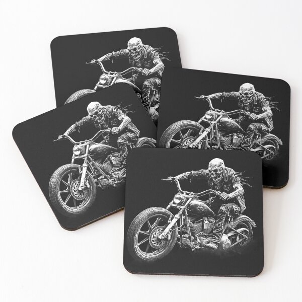 Item preview, Skeleton Biker on Chopper Motorcycle Black and White Gothic Art designed and sold by inkoutninja.