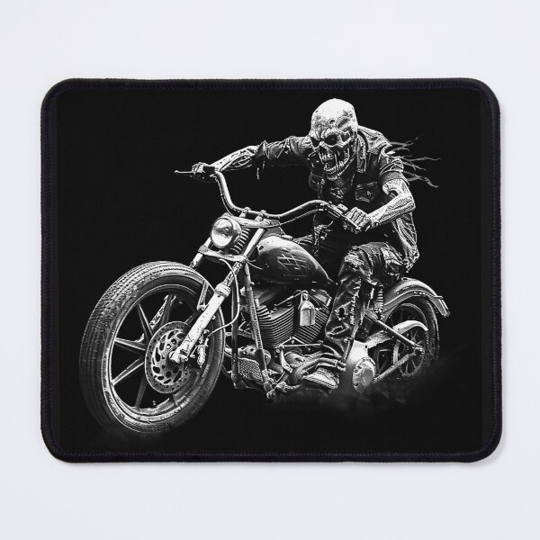 Item preview, Skeleton Biker on Chopper Motorcycle Black and White Gothic Art designed and sold by inkoutninja.