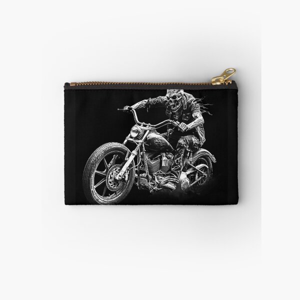 Item preview, Skeleton Biker on Chopper Motorcycle Black and White Gothic Art designed and sold by inkoutninja.